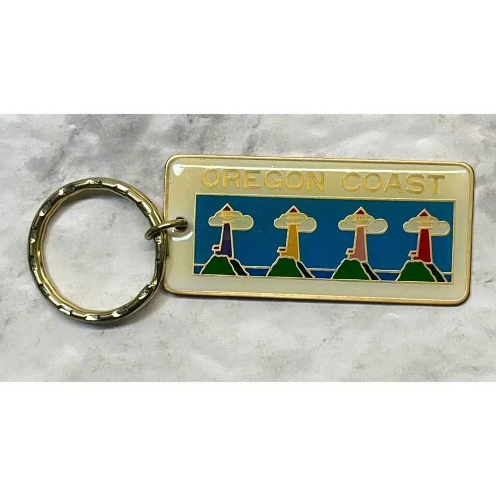 Vintage Oregon Coast Keychain Beach Lighthouses Ocean Enamel